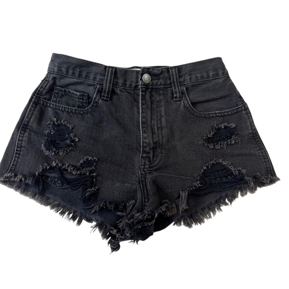 HOLLISTER Black Cutoff Shorts 1 25 Super Distressed Jean - Picture 1 of 9